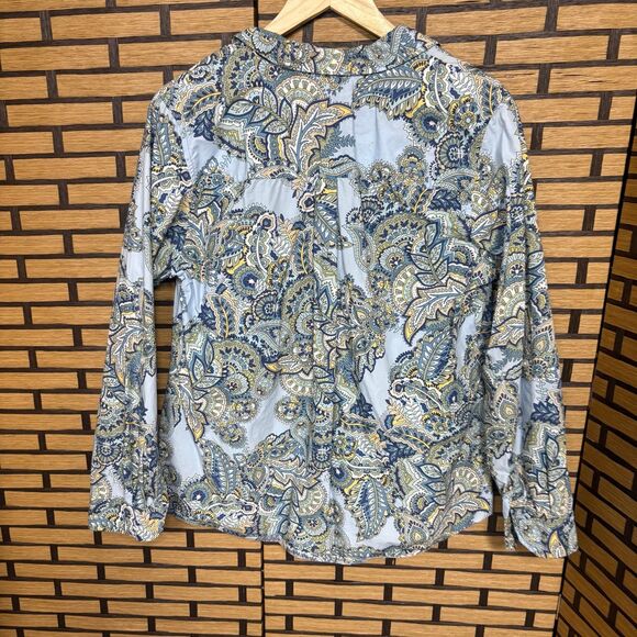 Charter Club Relaxed Fit Blue Paisley Button Down Shirt Size 12 - Picture 2 of 6
